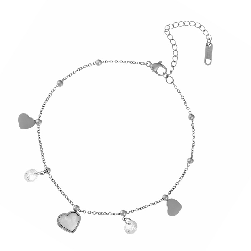Fashion Silver Titanium Steel Inlaid Zircon Shell Love Pendant Anklet,Necklaces