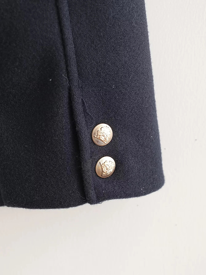 Fashion Navy Blue Polyester Buttoned Lapel Jacket,Coat-Jacket