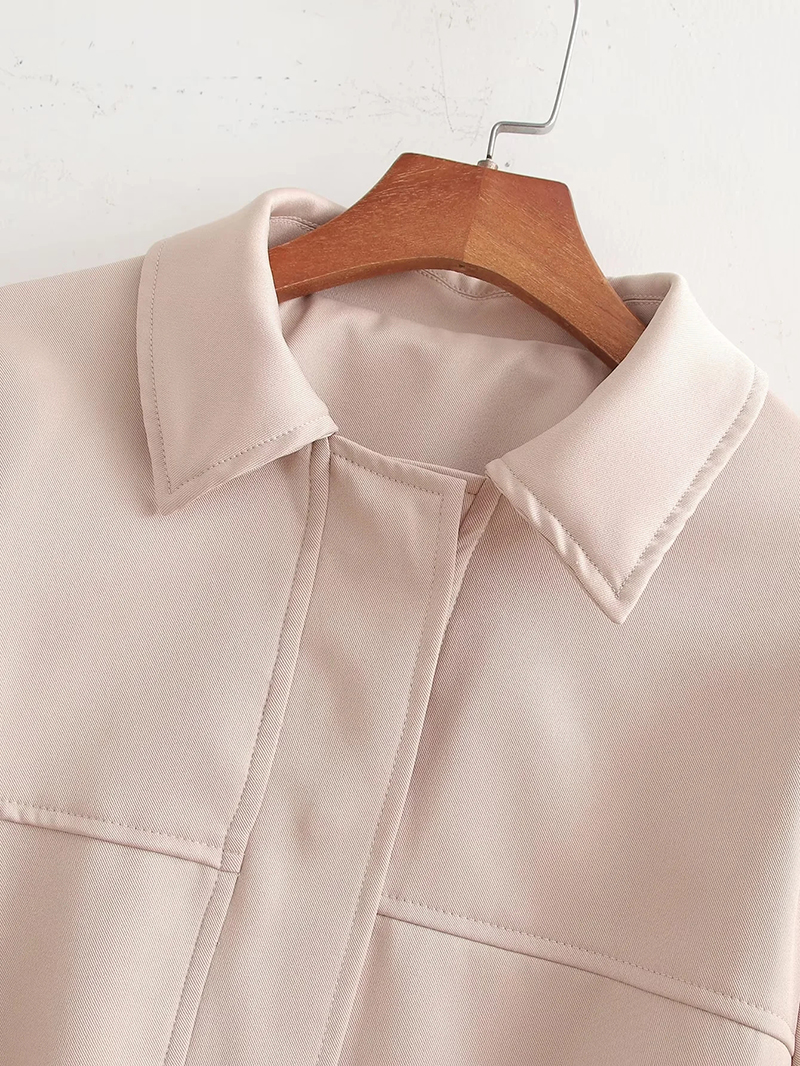 Fashion Khaki Polyester Lapel Jacket,Coat-Jacket