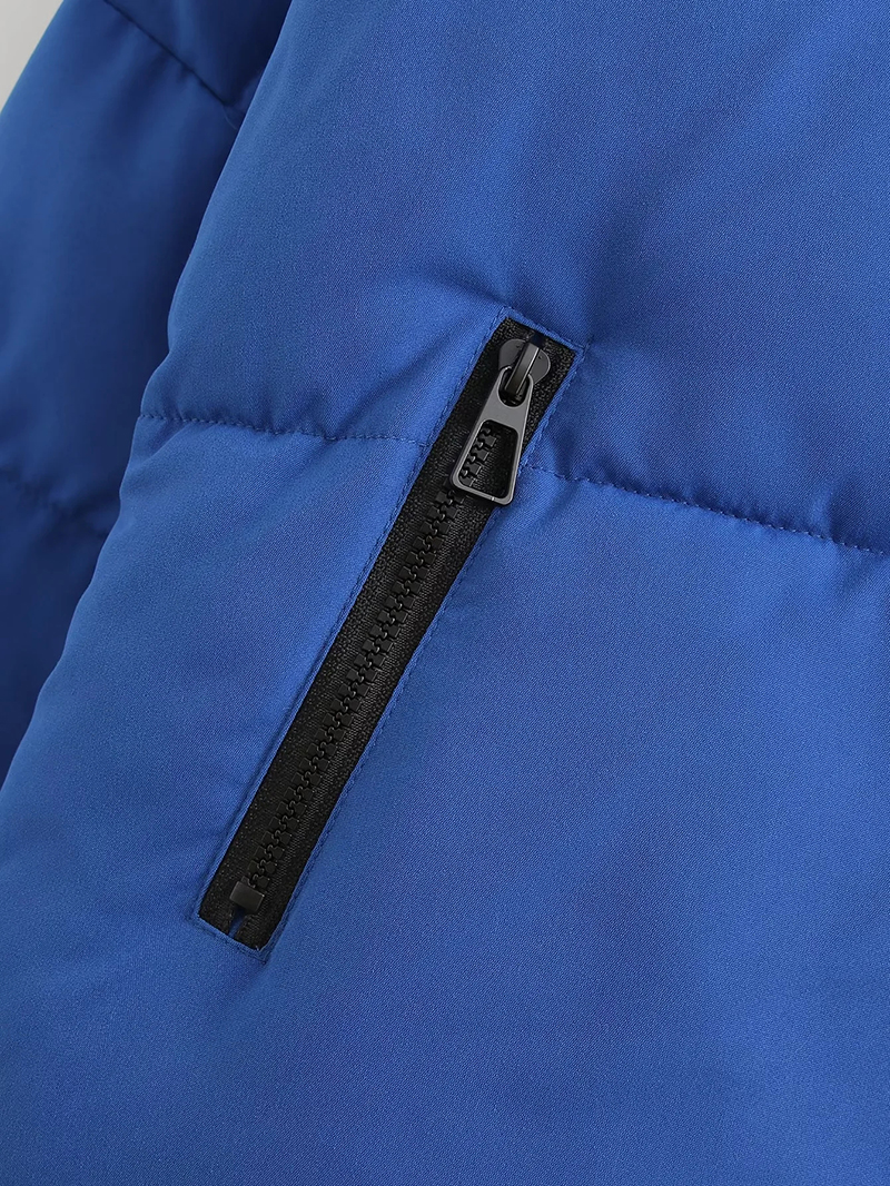 Fashion Blue Polyester Stand Collar Zipper Jacket,Coat-Jacket