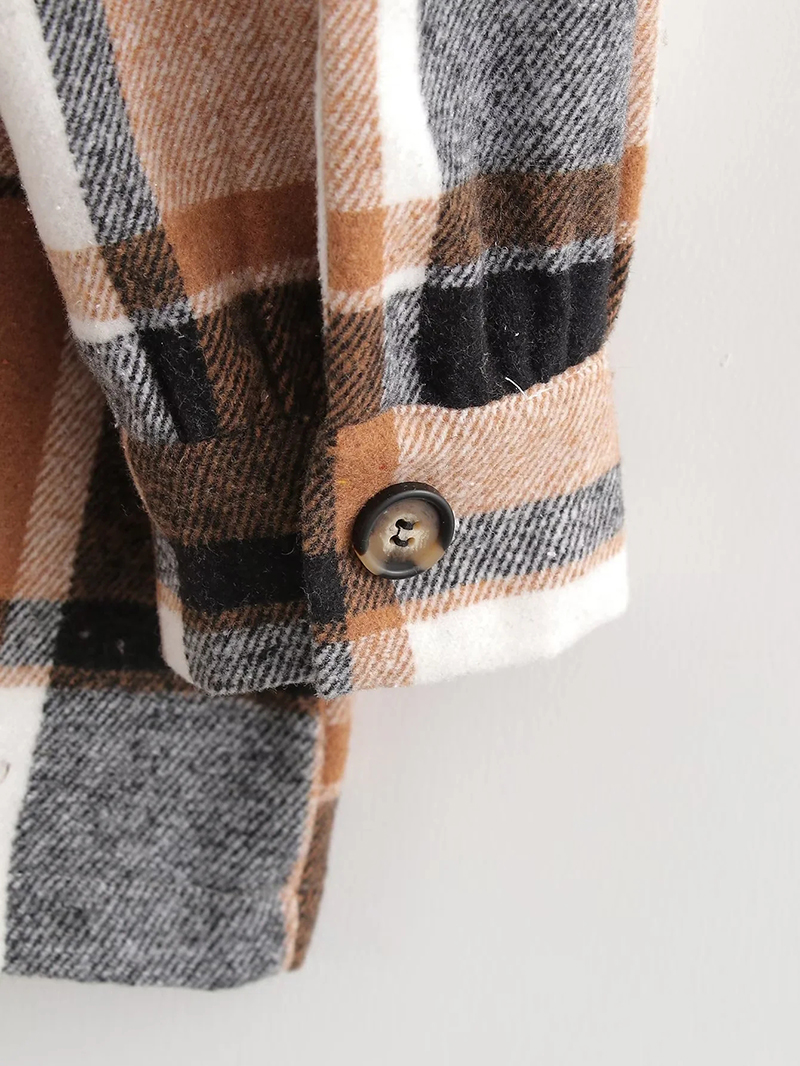 Fashion Lattice Polyester Checked Lapel Buttoned Jacket,Coat-Jacket