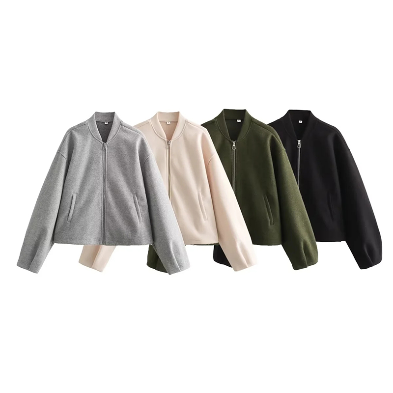Fashion Beige Polyester Zipper Stand Collar Jacket,Coat-Jacket