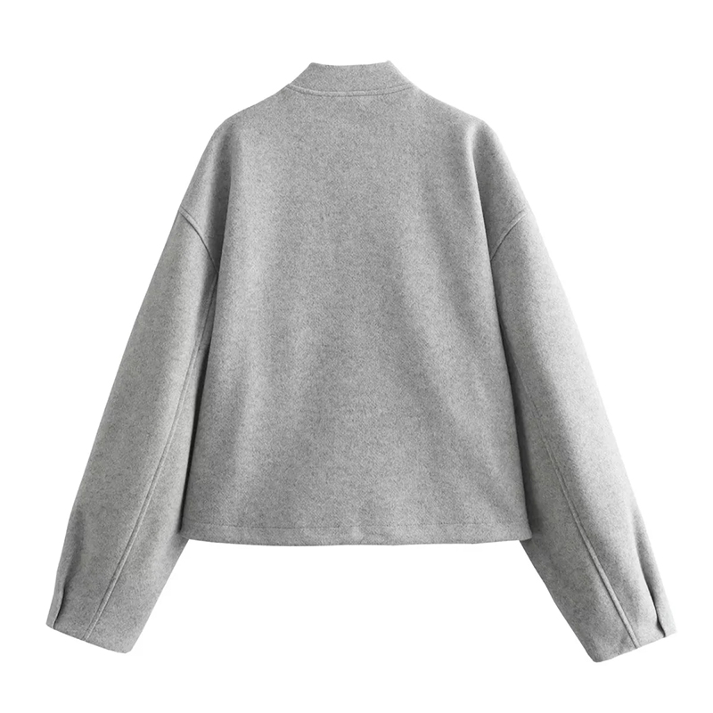 Fashion Grey Polyester Zipper Stand Collar Jacket,Coat-Jacket