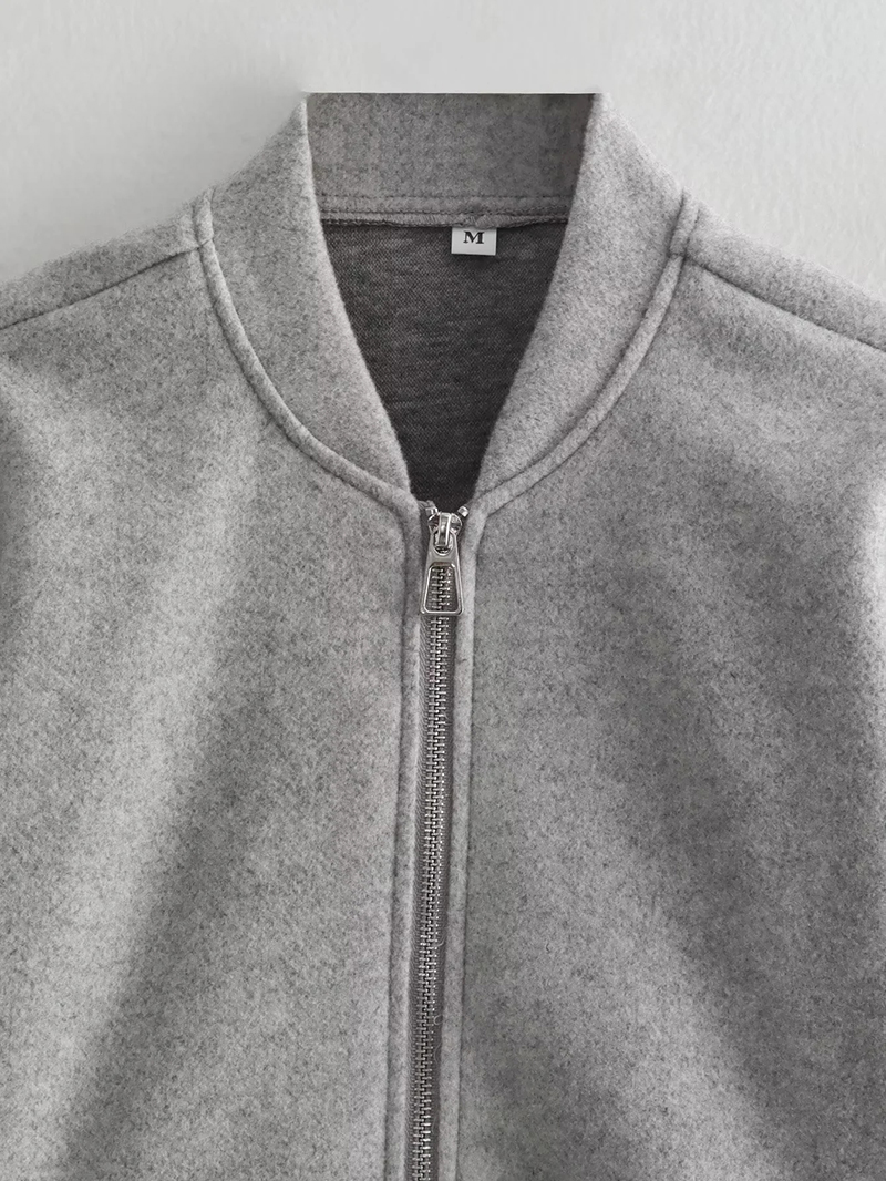 Fashion Grey Polyester Zipper Stand Collar Jacket,Coat-Jacket
