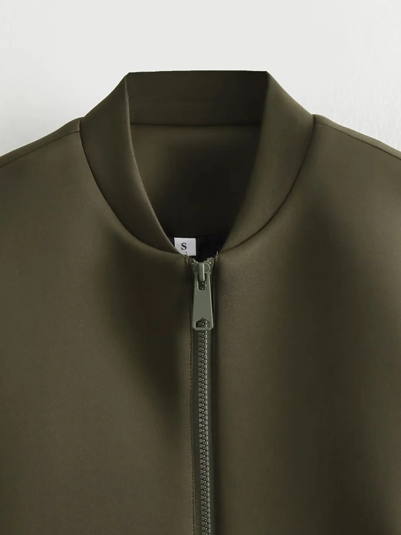 Fashion Armygreen Polyester Stand Collar Zipper Jacket,Coat-Jacket