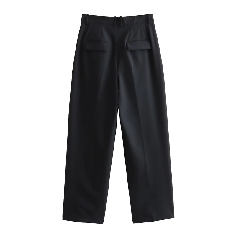 Fashion Black Pleated Straight Trousers,Pants