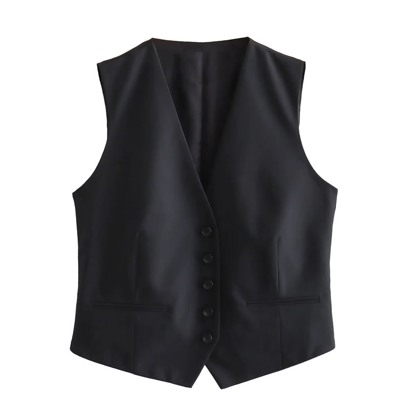 Fashion Black Buttoned Waistcoat,Coat-Jacket