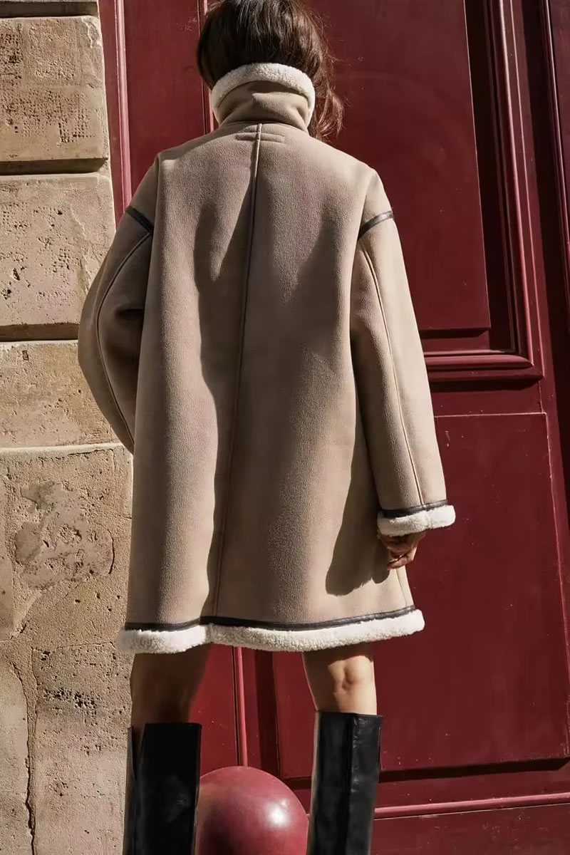 Fashion Khaki Double Breasted Coat,Coat-Jacket