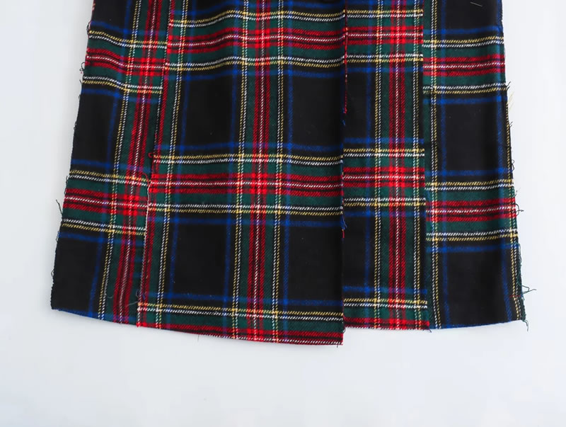 Fashion Color Matching Polyester Plaid Lapel Lace-up Coat,Coat-Jacket