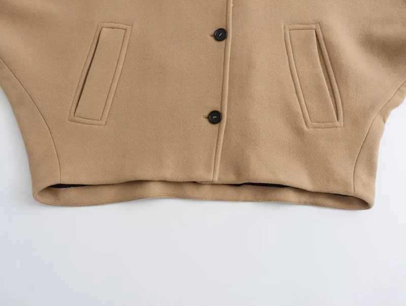 Fashion Khaki Blended Lapel Buttoned Jacket,Coat-Jacket