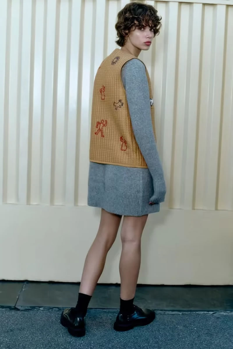 Fashion Khaki Cotton Embroidered Lace-up Vest,Coat-Jacket