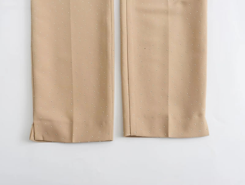 Fashion Khaki Polyester Micro-pleated Straight-leg Trousers,Pants