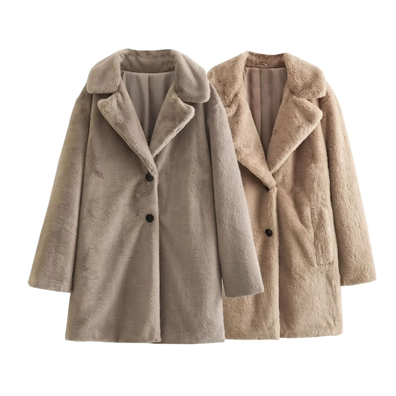 Fashion Grey Plush Lapel Buttoned Coat,Coat-Jacket
