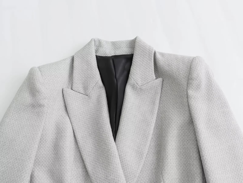 Fashion White Gray Double-breasted Blazer With Pockets,Coat-Jacket