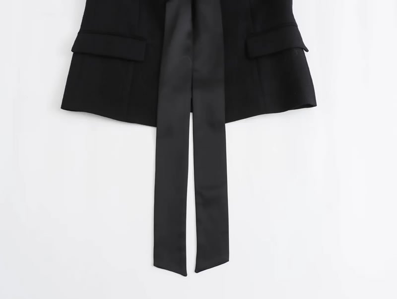 Fashion Black Silk Satin Lapel Blazer,Coat-Jacket