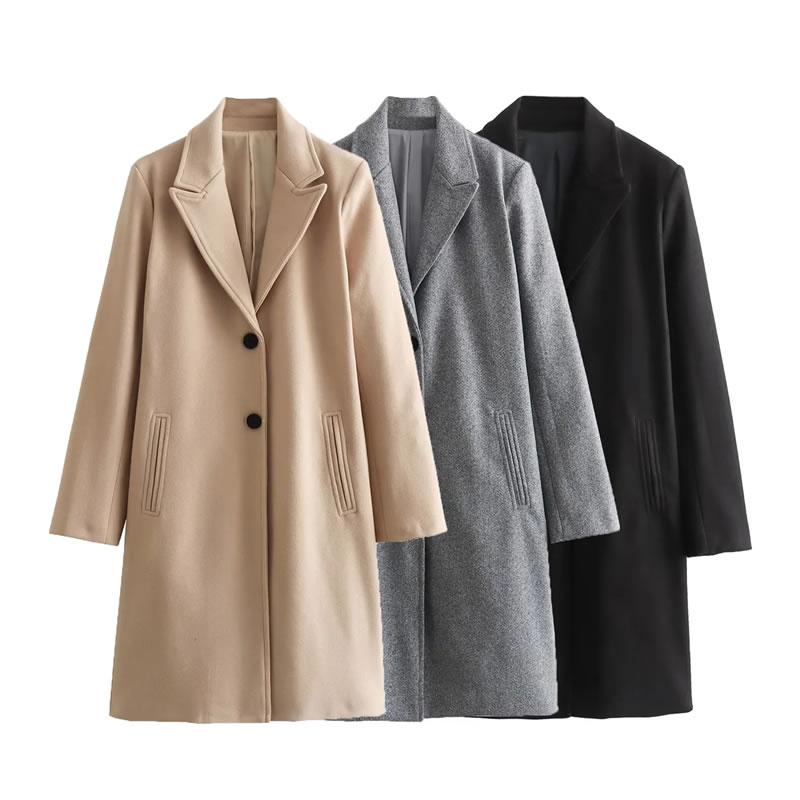 Fashion Grey Polyester Lapel Buttoned Coat,Coat-Jacket