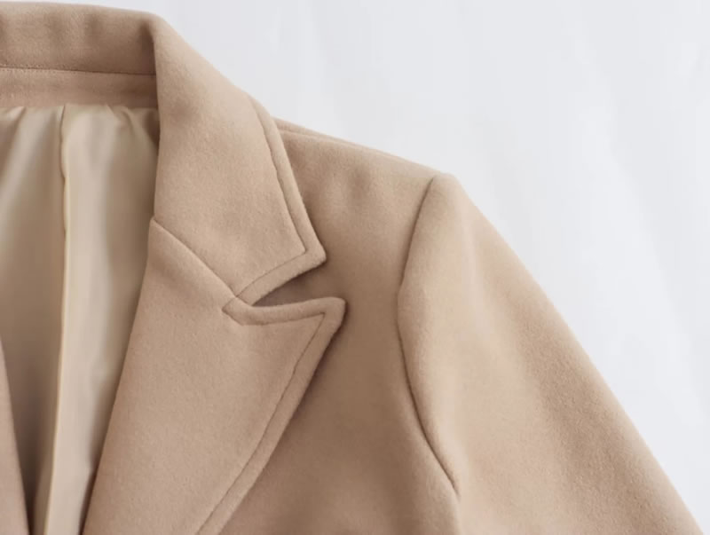 Fashion Khaki Polyester Lapel Buttoned Coat,Coat-Jacket