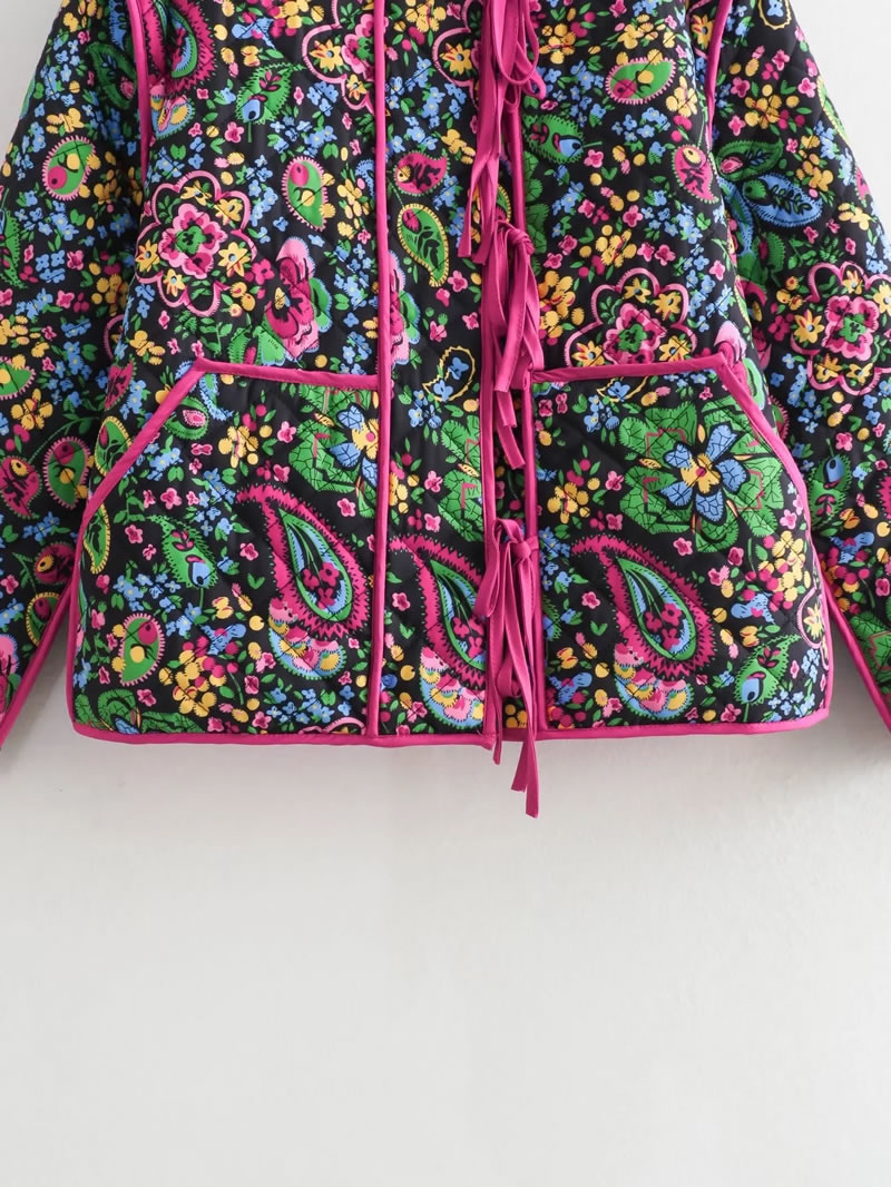 Fashion Color Printed Lace-up Cotton Jacket,Coat-Jacket