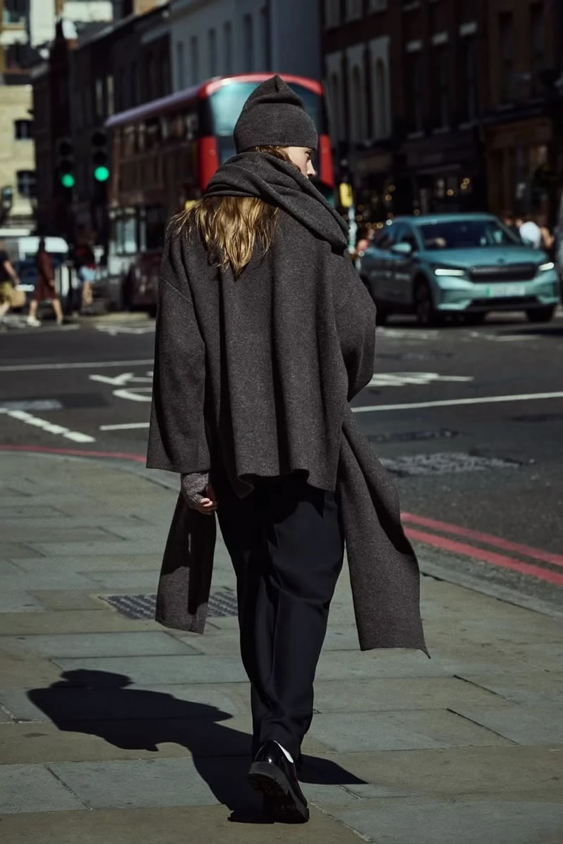 Fashion Black Knitted Asymmetric Scarf Coat,Coat-Jacket