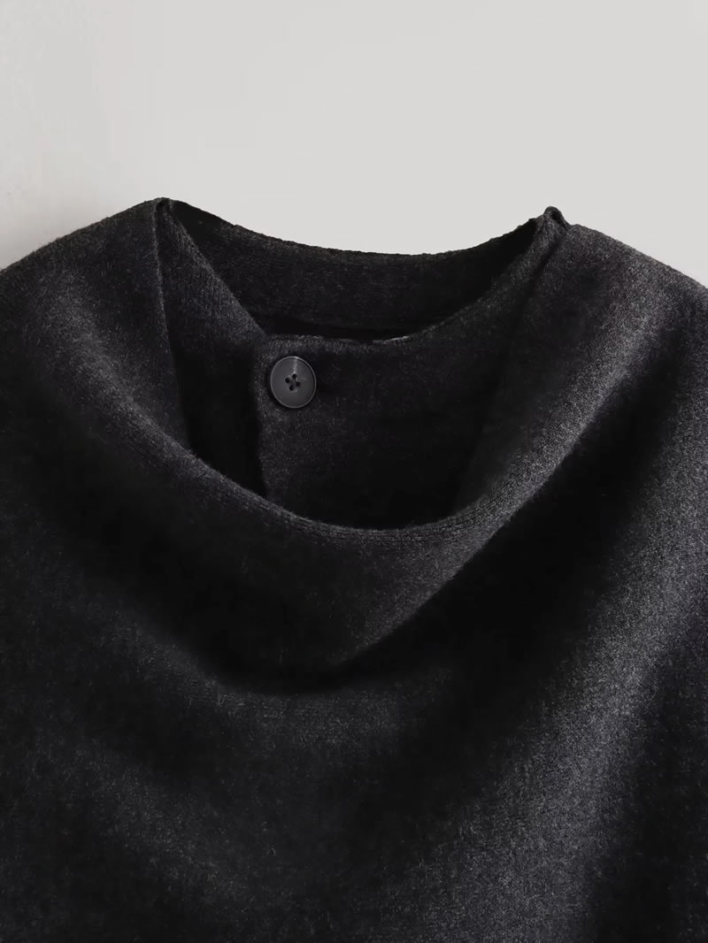 Fashion Black Knitted Asymmetric Scarf Coat,Coat-Jacket