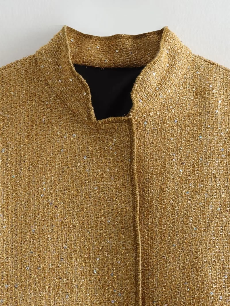 Fashion Gold Sequined Stand Collar Jacket,Coat-Jacket