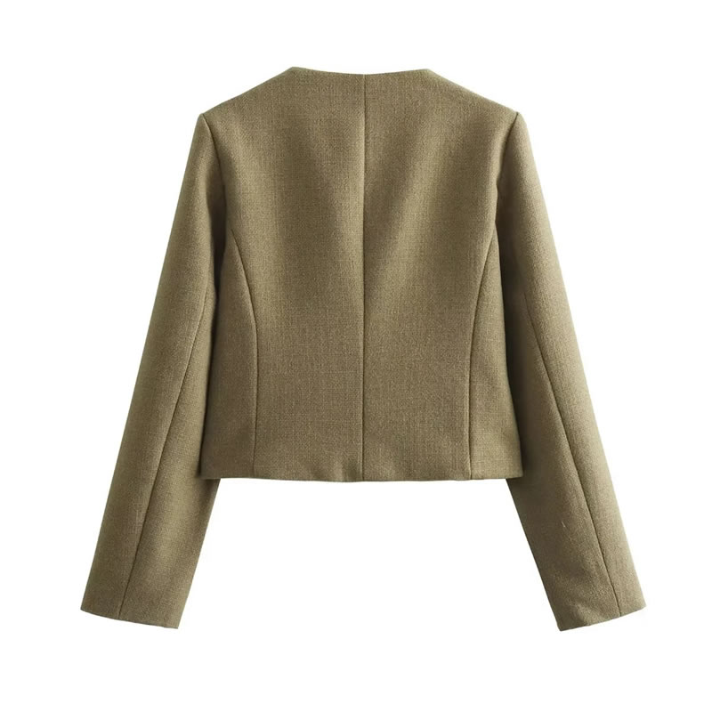 Fashion Green Woven Buttoned Jacket,Coat-Jacket