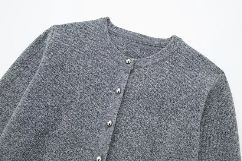 Fashion Grey Knitted Buttoned Sweater Cardigan,Sweater