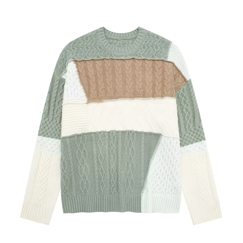 Fashion Stripe Color Block Patchwork Knitted Sweater,Sweater