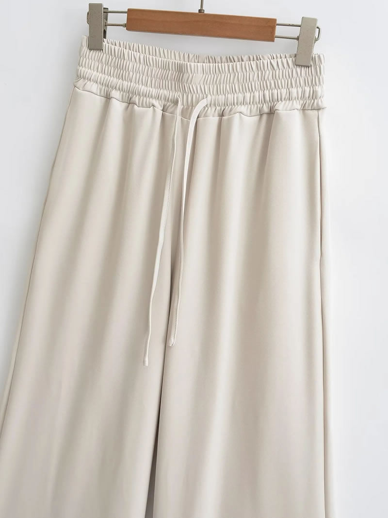 Fashion Beige Woven Lace-up Straight-leg Trousers,Pants