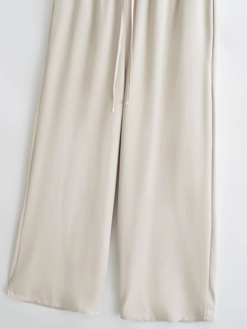 Fashion Beige Woven Lace-up Straight-leg Trousers,Pants