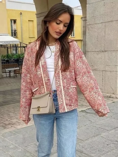 Fashion Pink Woven Printed Jacket,Coat-Jacket
