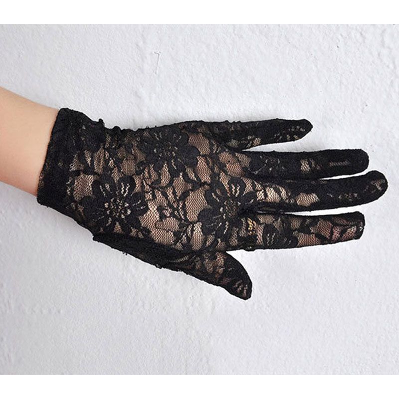 Fashion Black Lace Embroidered Five-finger Gloves,Full Finger Gloves