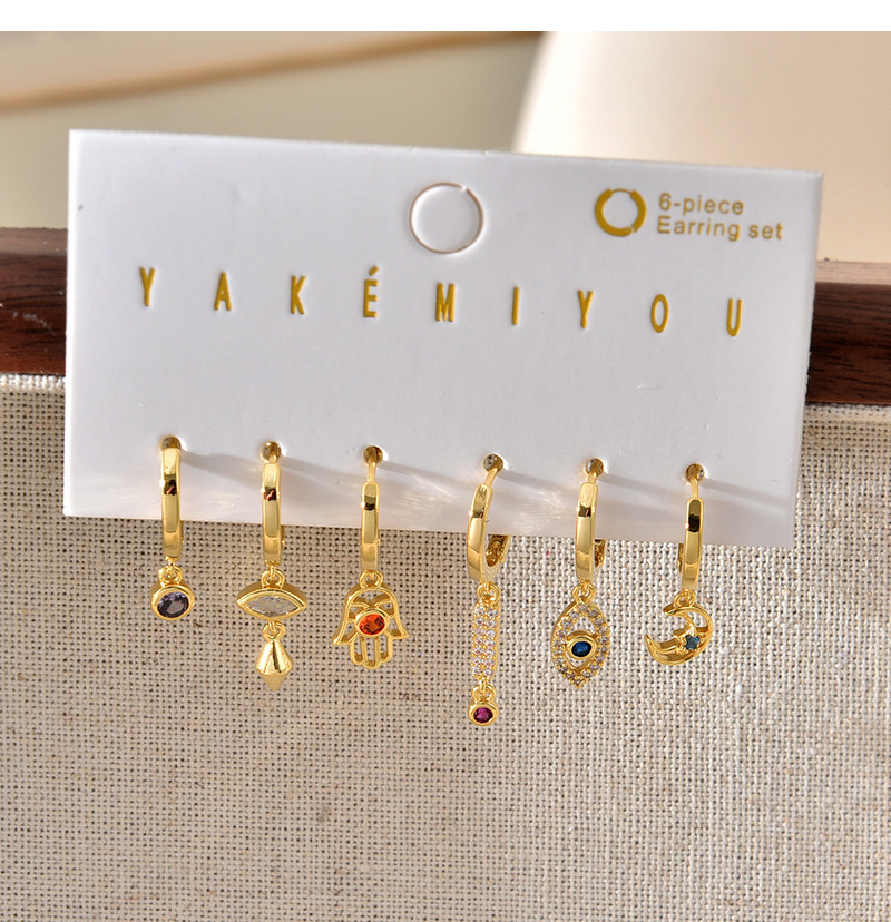 Fashion Gold Copper Inlaid Zirconium Palm Eye Pendant Earrings Set Of 6 Pieces,Earring Set