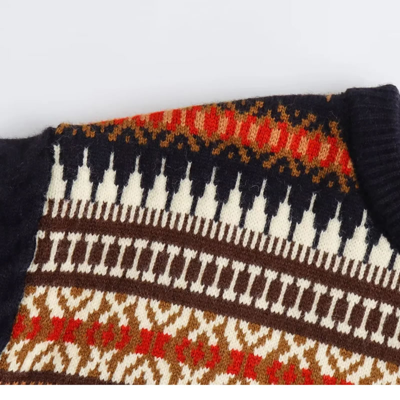 Fashion Coffee Cotton Jacquard Crew Neck Long-sleeve Sweater,Sweater