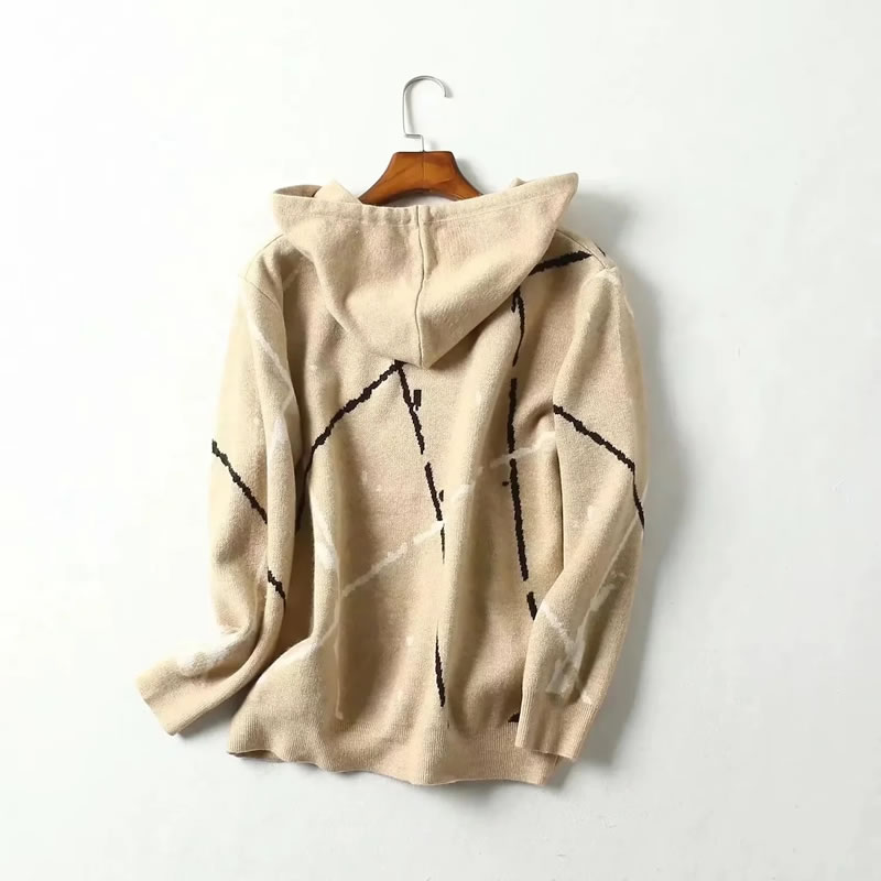 Fashion Khaki Core-spun Jacquard Knit Hooded Sweater,Sweater