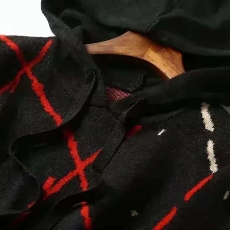 Fashion Black Core-spun Jacquard Knit Hooded Sweater,Sweater