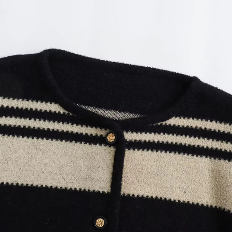 Fashion Black Crew Neck Striped Knitted Sweater,Sweater