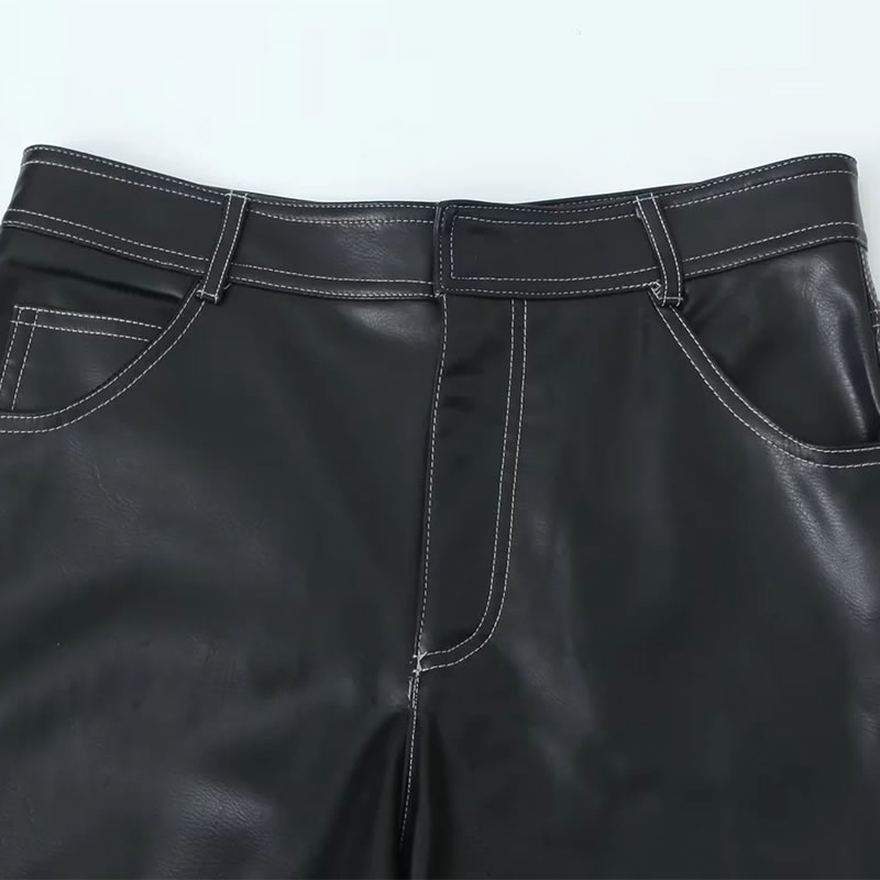 Fashion Black Polyester Straight-leg Trousers,Pants