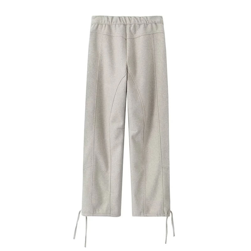 Fashion Off-white Polyester Drawstring Straight-leg Trousers,Pants