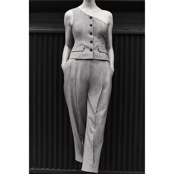 Fashion Grey Polyester Button-down Vest And Pleated Trousers Suit,Tank Tops & Camis