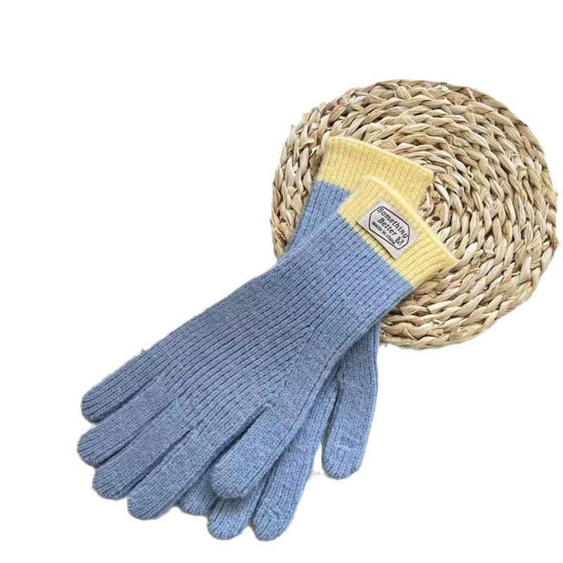 Fashion Armygreen Cotton Color-block Knit Five-finger Gloves,Full Finger Gloves