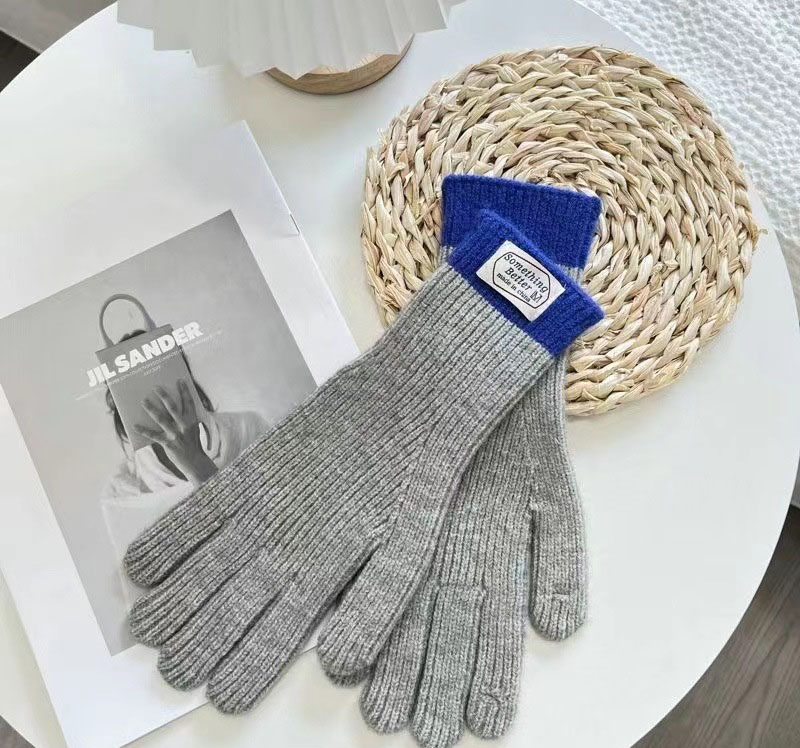 Fashion Armygreen Cotton Color-block Knit Five-finger Gloves,Full Finger Gloves