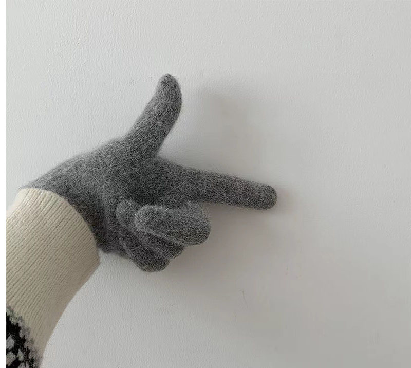 Fashion Light Grey Solid Color Knitted Five-finger Gloves,Full Finger Gloves