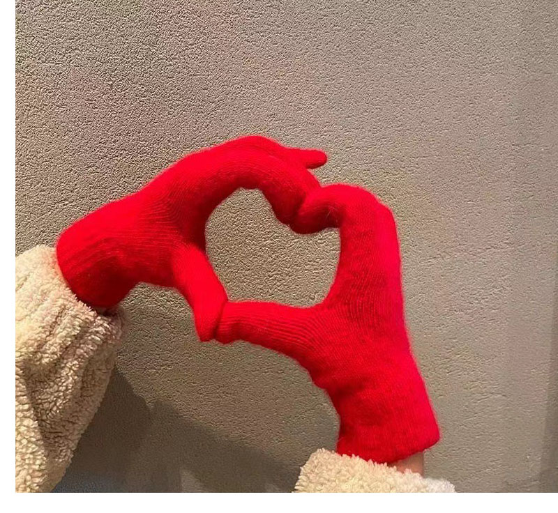 Fashion Bright Red Solid Color Knitted Five-finger Gloves,Full Finger Gloves