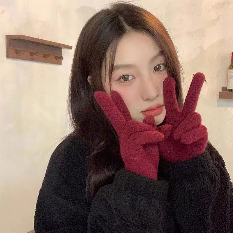 Fashion Dark Gray Solid Color Knitted Five-finger Gloves,Full Finger Gloves