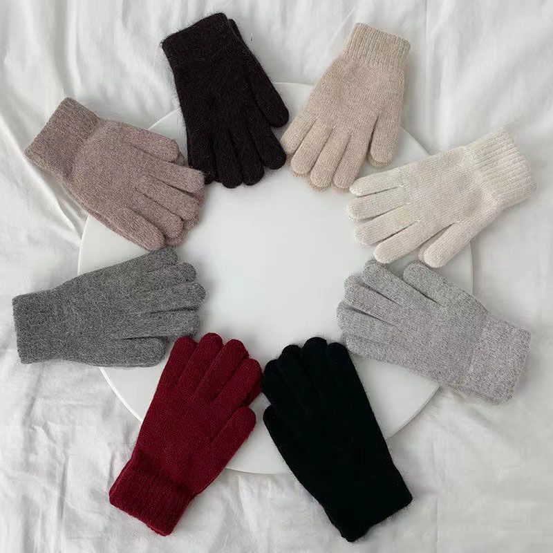 Fashion Light Grey Solid Color Knitted Five-finger Gloves,Full Finger Gloves