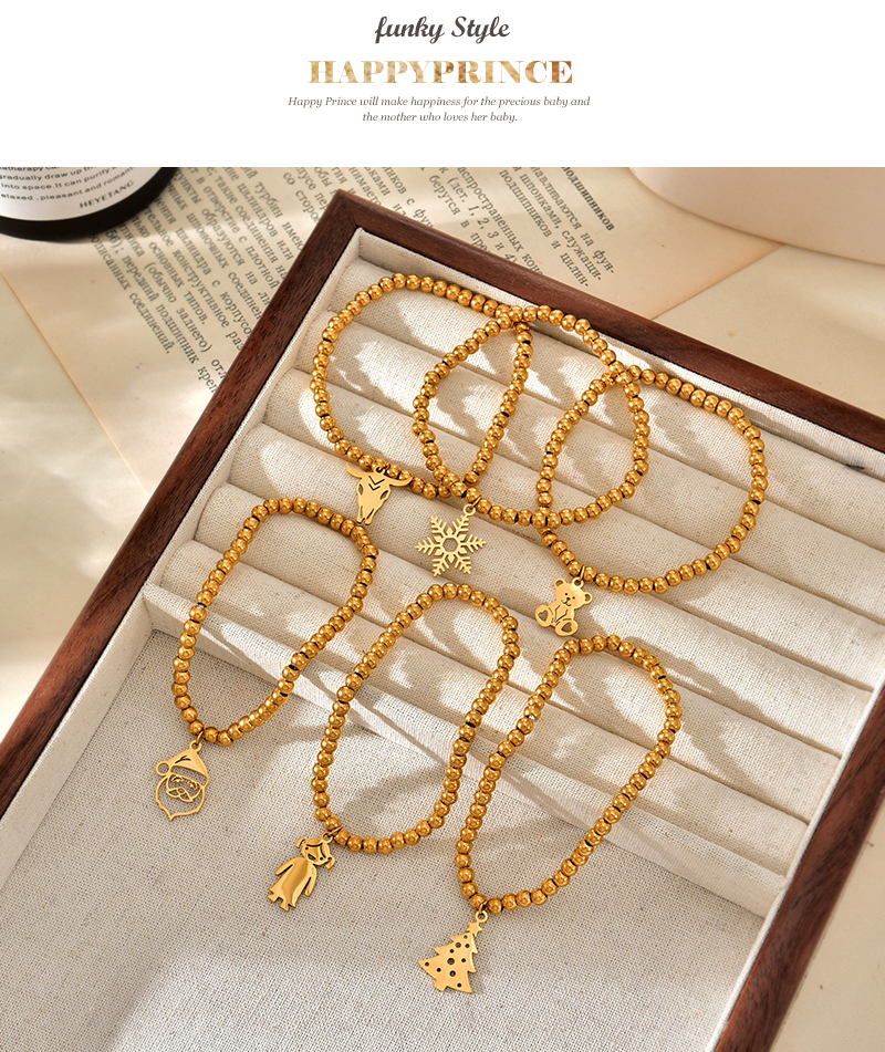 Fashion Golden 5 Titanium Steel Christmas Series Pendant Beaded Bracelet,Bracelets