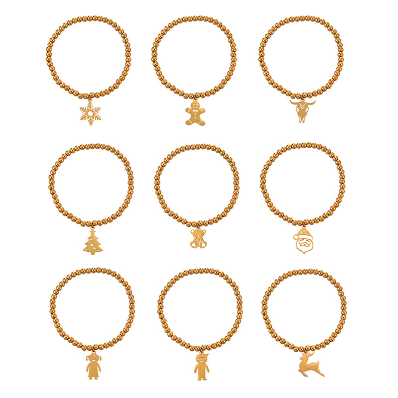 Fashion Golden 7 Titanium Steel Christmas Series Pendant Beaded Bracelet,Bracelets