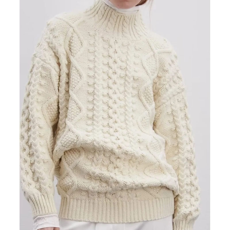 Fashion Off-white Textured Knit Stand Collar Sweater,Sweater