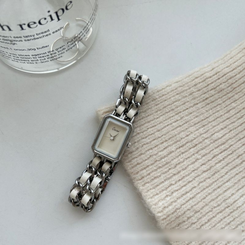 Fashion White With Rose Gold Frame Stainless Steel Geometric Braided Chain Watch,Bracelets